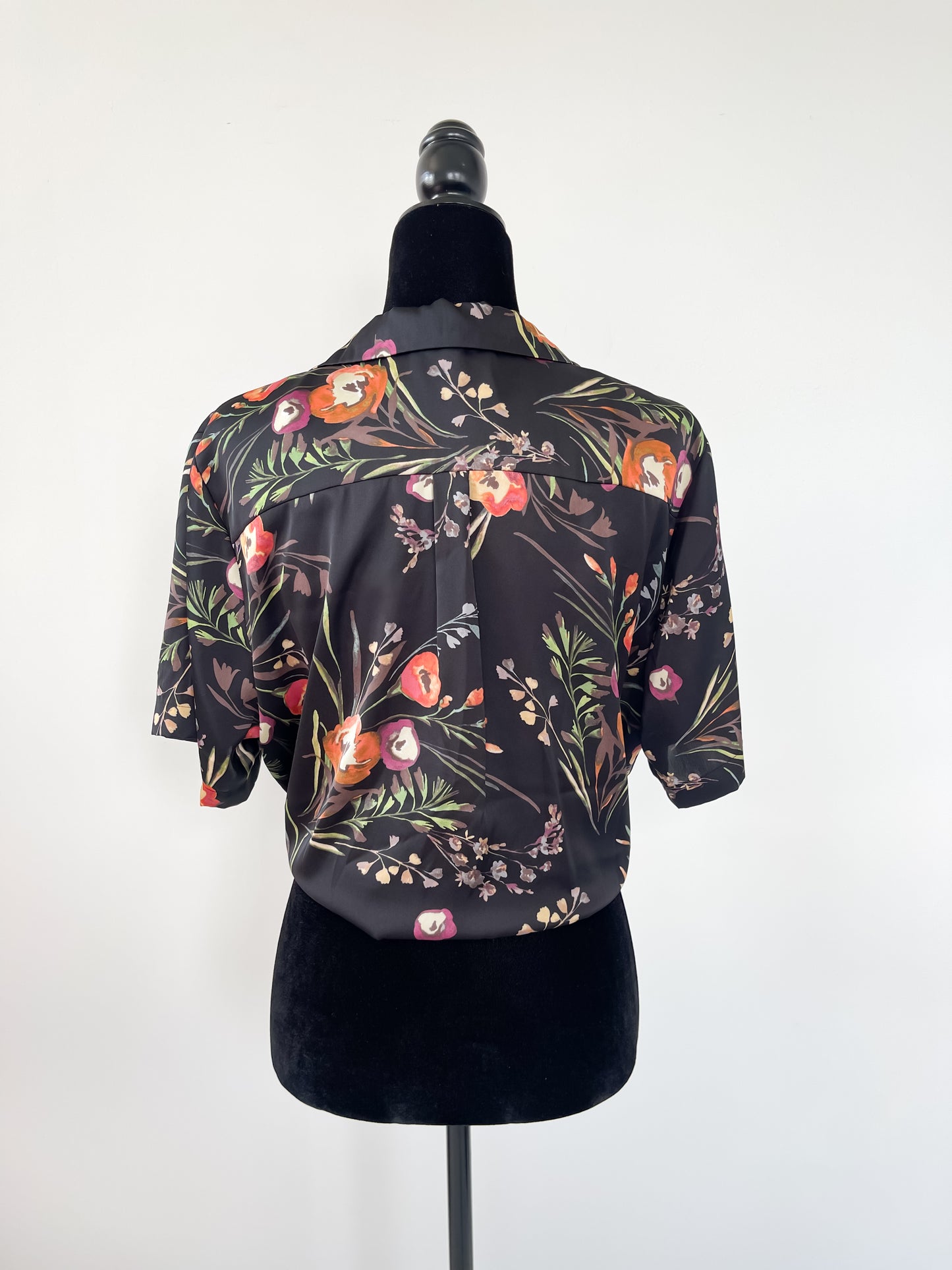 Satin Floral Button Up Top