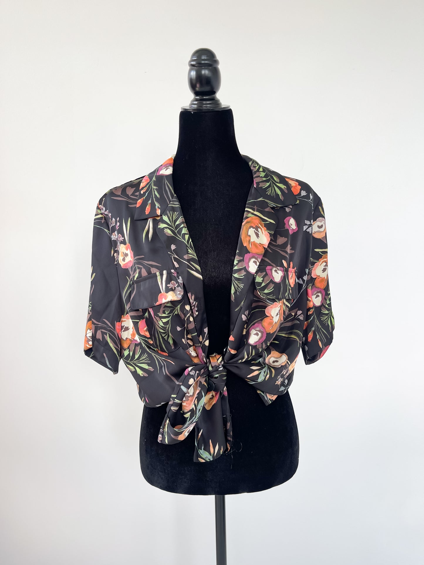 Satin Floral Button Up Top