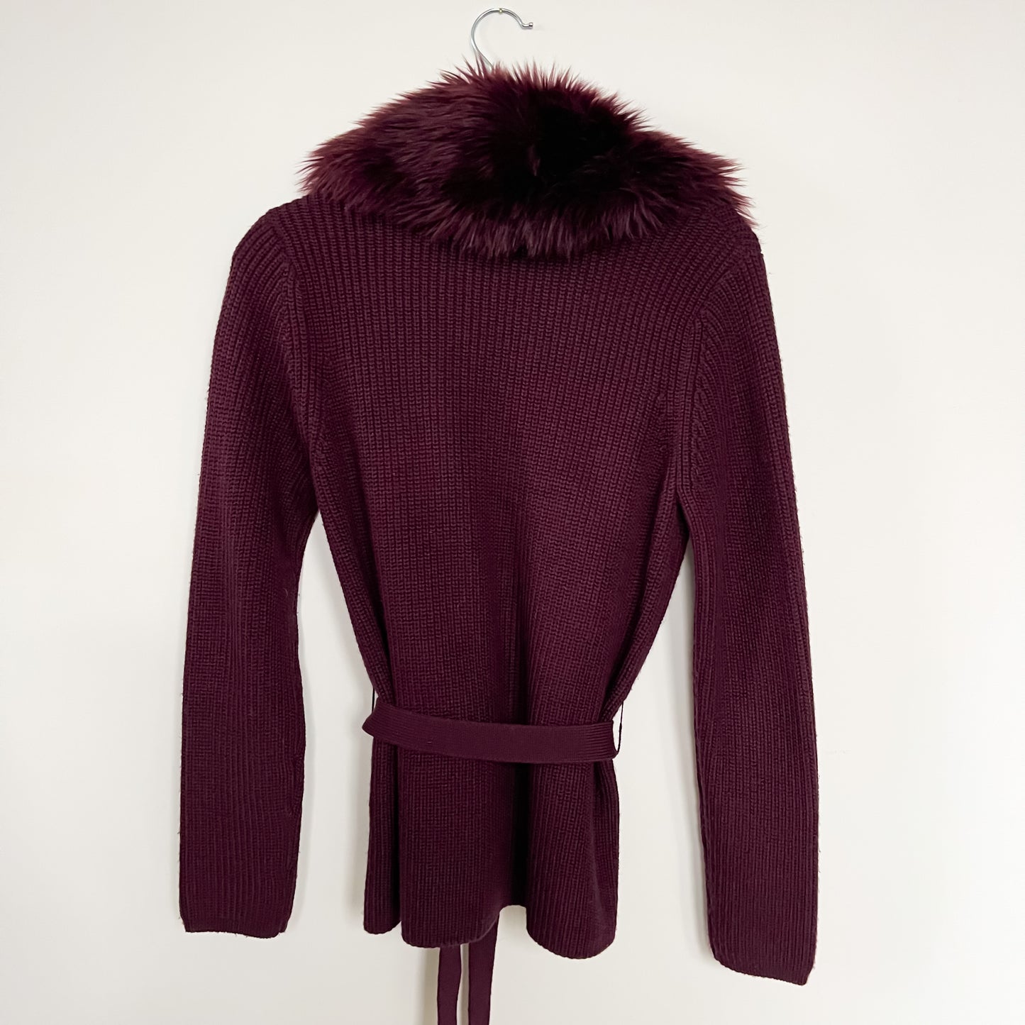 Guess Fur Collar Cardigan in Eggplant