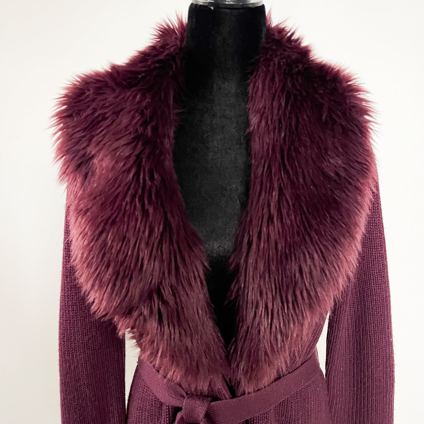 Guess Fur Collar Cardigan in Eggplant