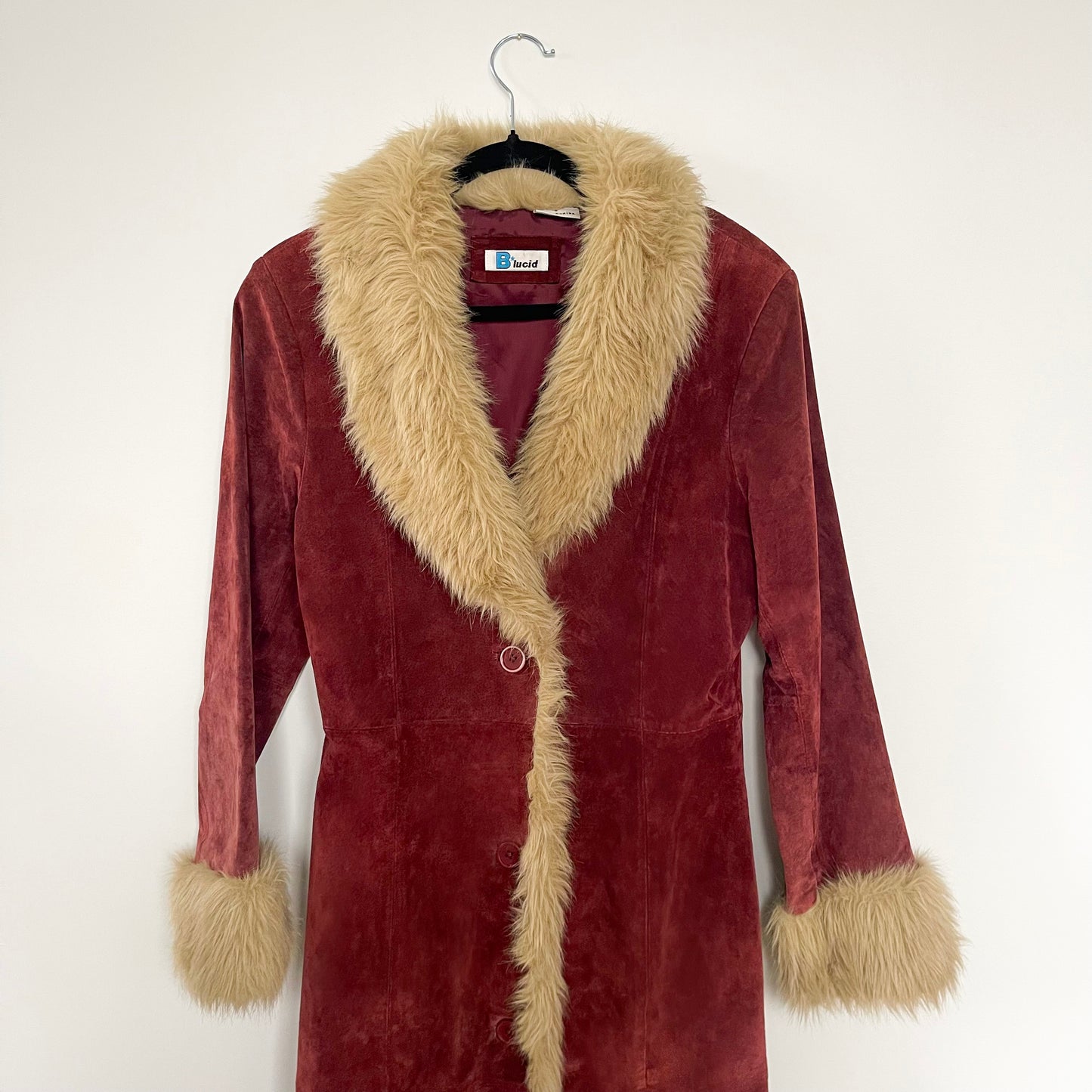 Vintage Penny Lane Suede and Faux Fur Coat in Rosewood Red