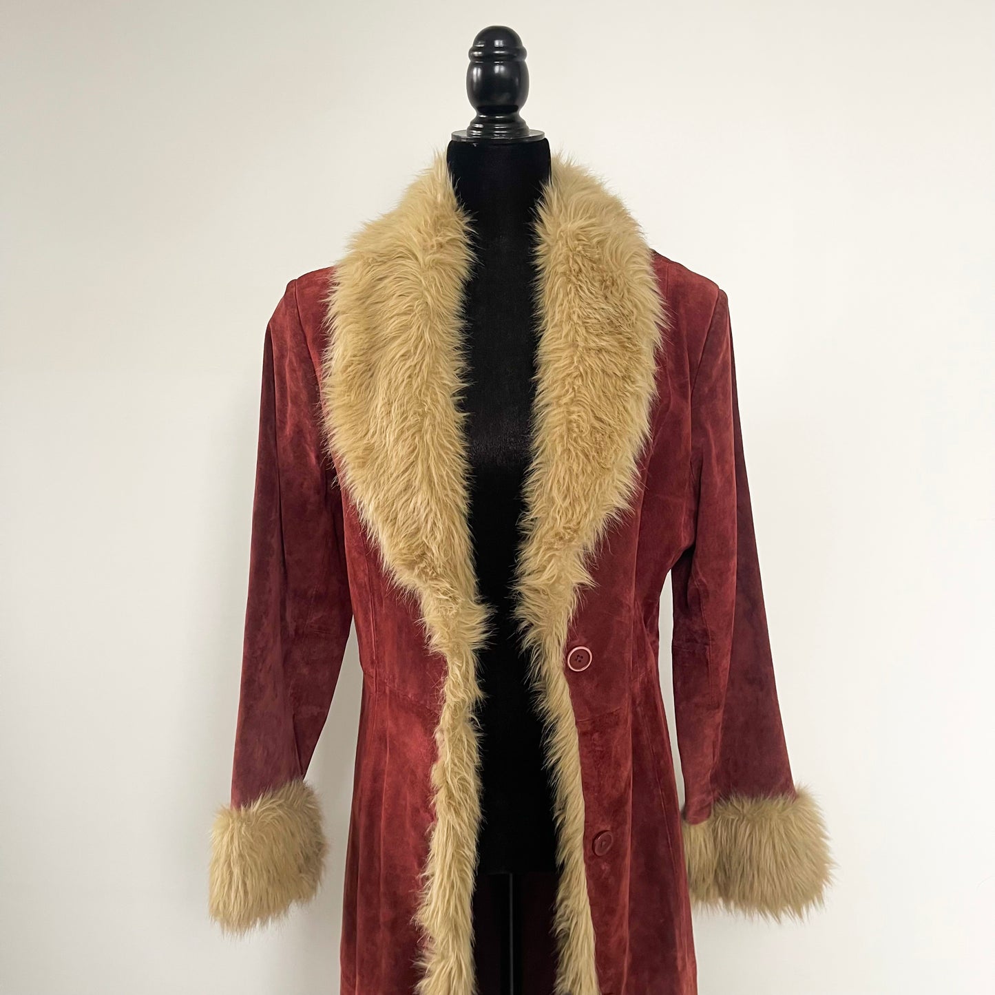 Vintage Penny Lane Suede and Faux Fur Coat in Rosewood Red