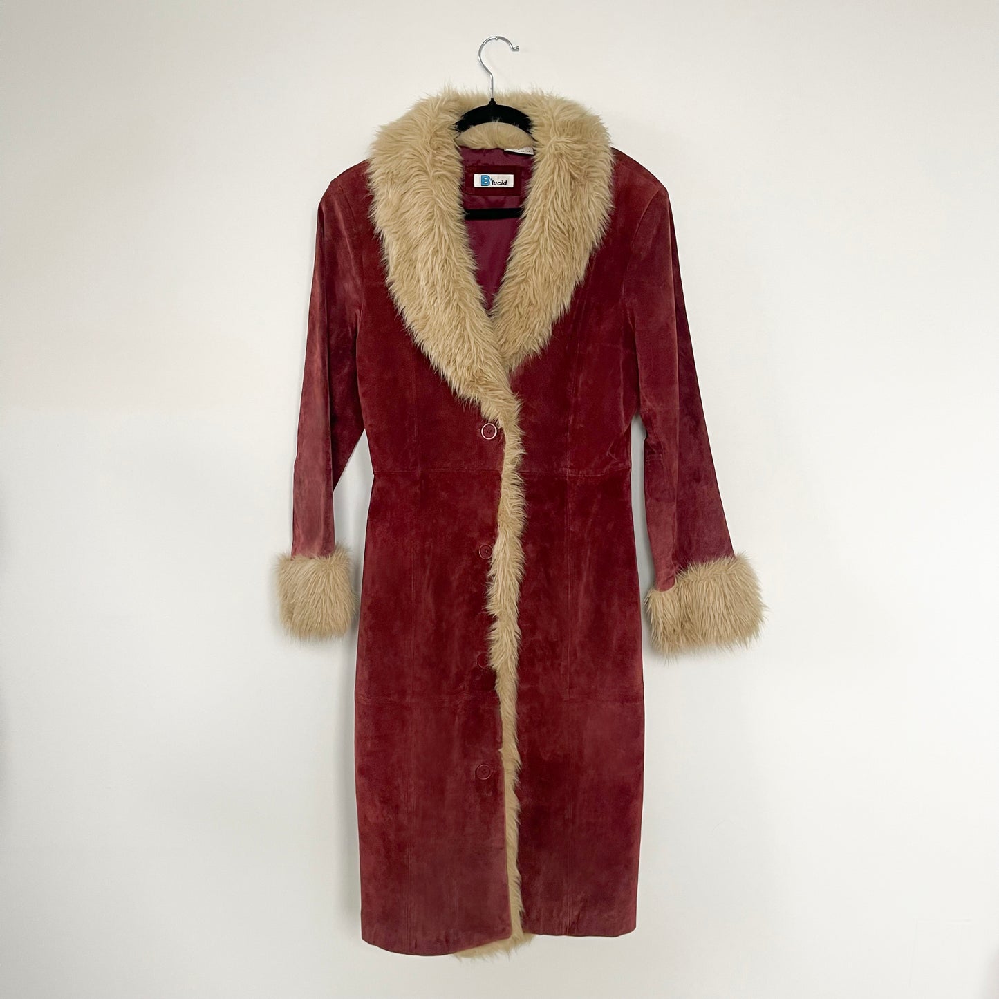 Vintage Penny Lane Suede and Faux Fur Coat in Rosewood Red