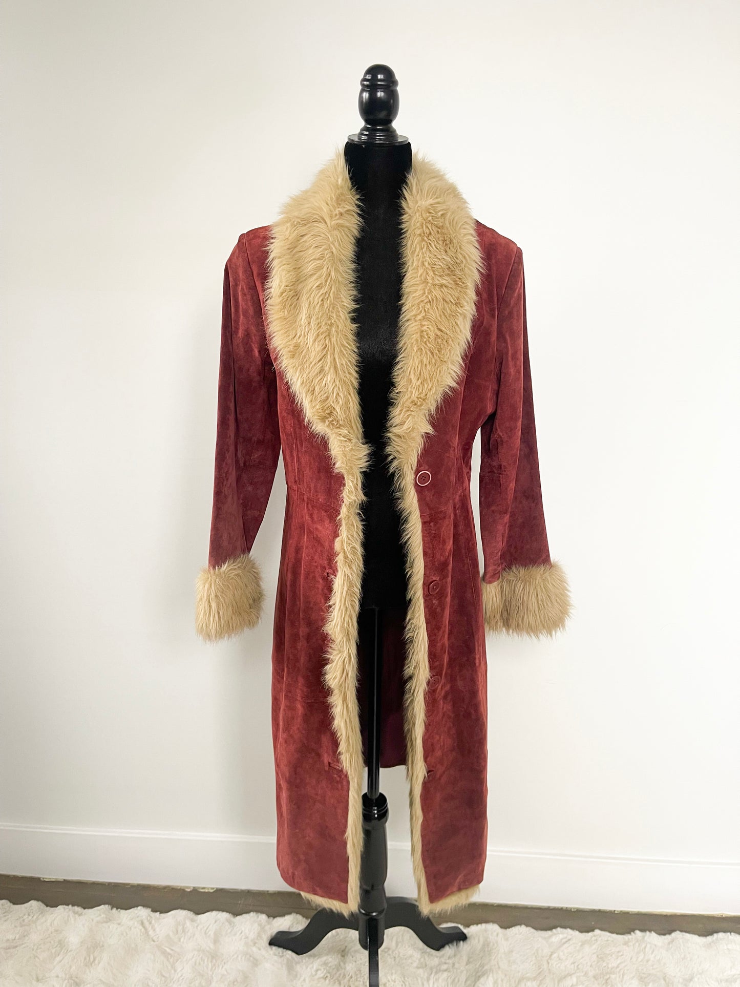 Vintage Penny Lane Suede and Faux Fur Coat in Rosewood Red