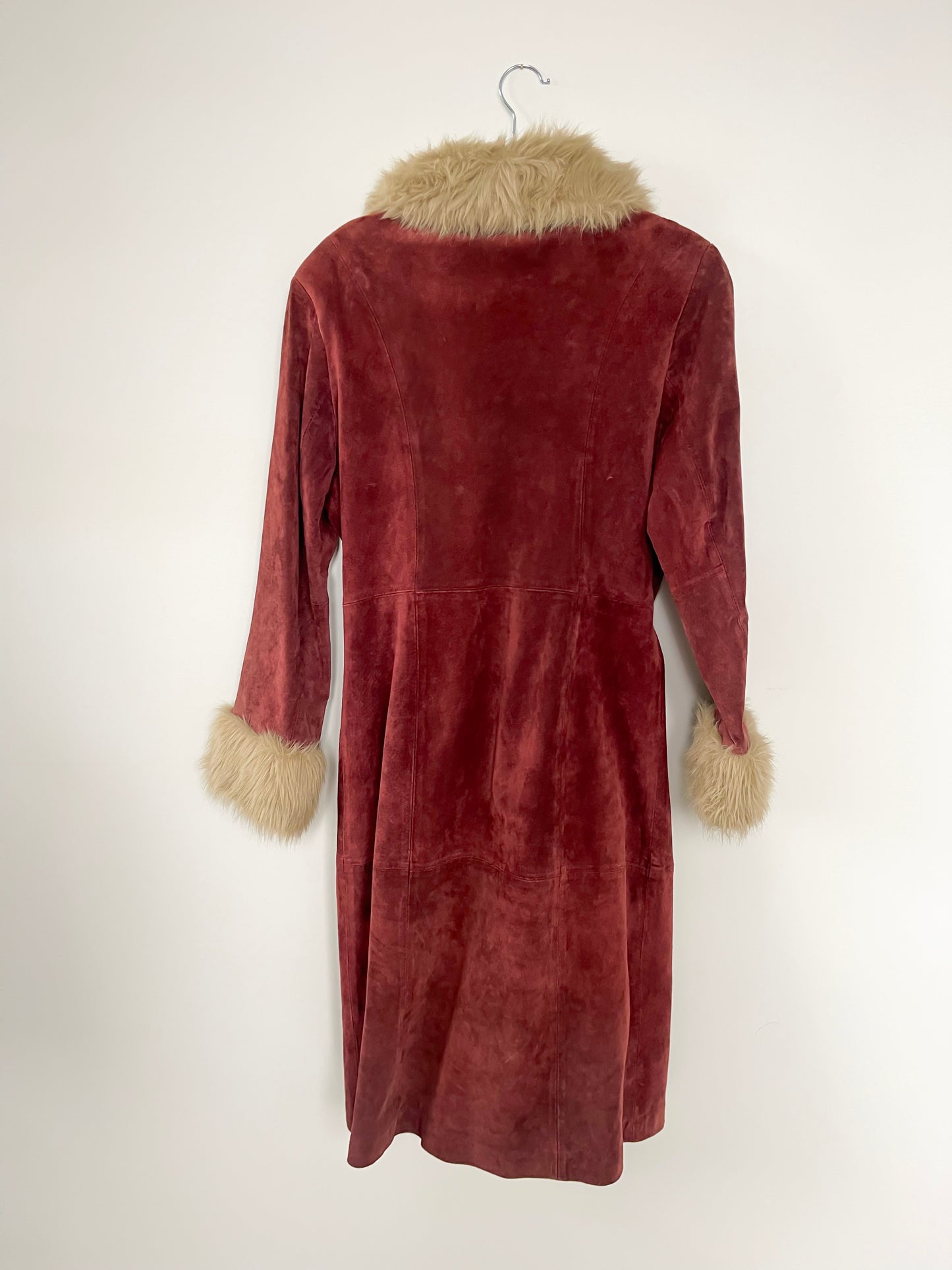 Vintage Penny Lane Suede and Faux Fur Coat in Rosewood Red