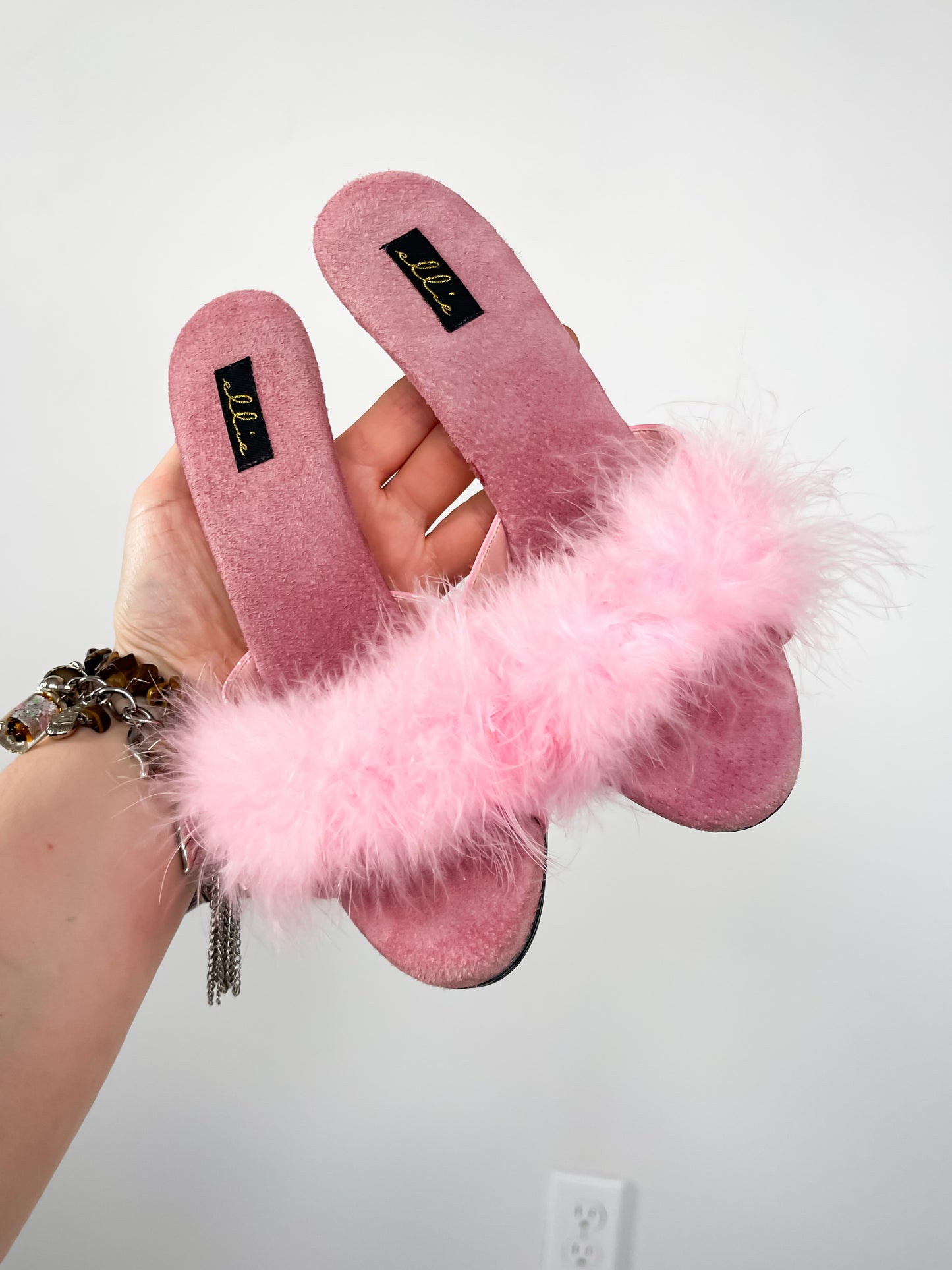 Pink Feather and Clear Acrylic Heel