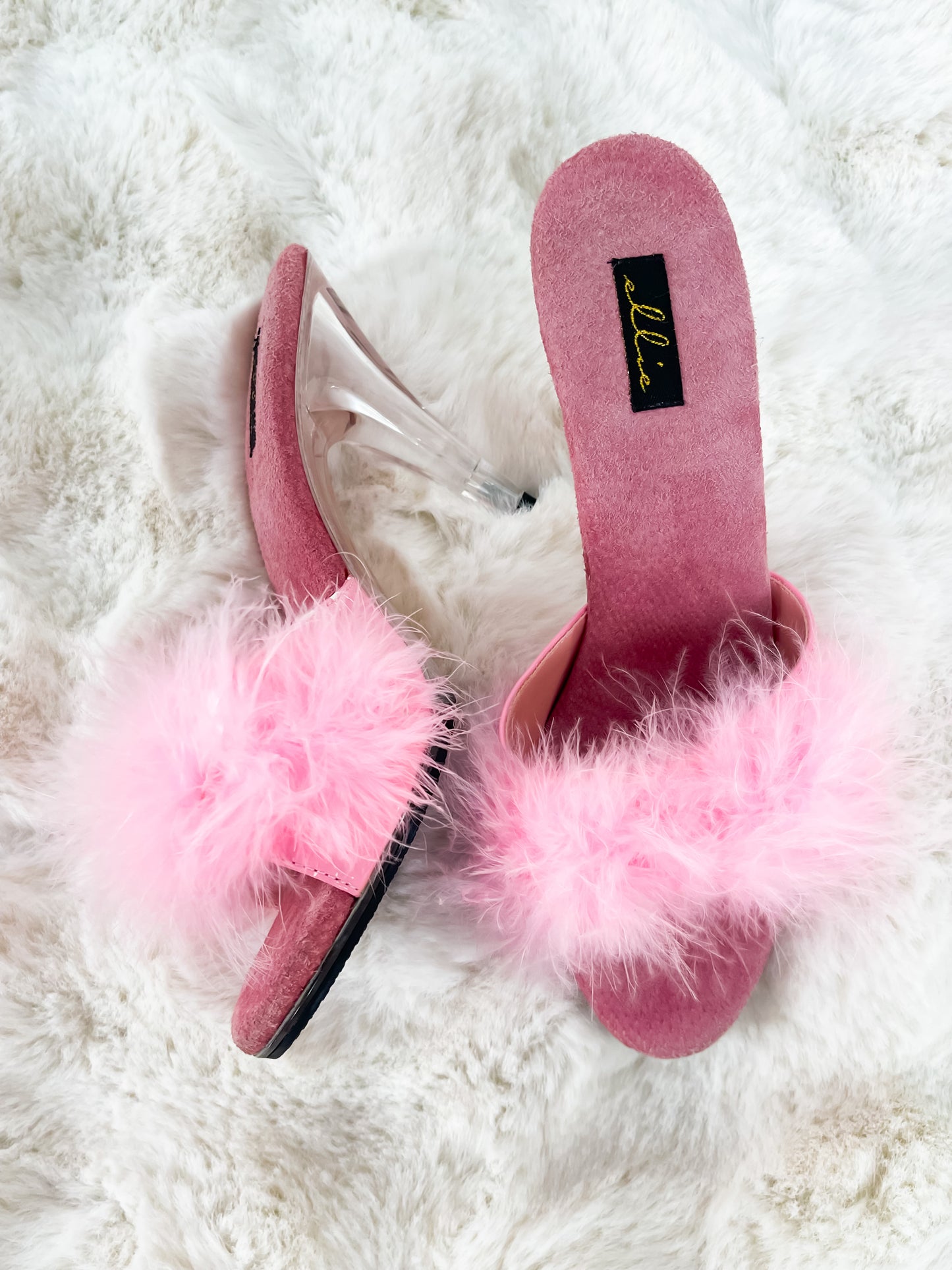 Pink Feather and Clear Acrylic Heel