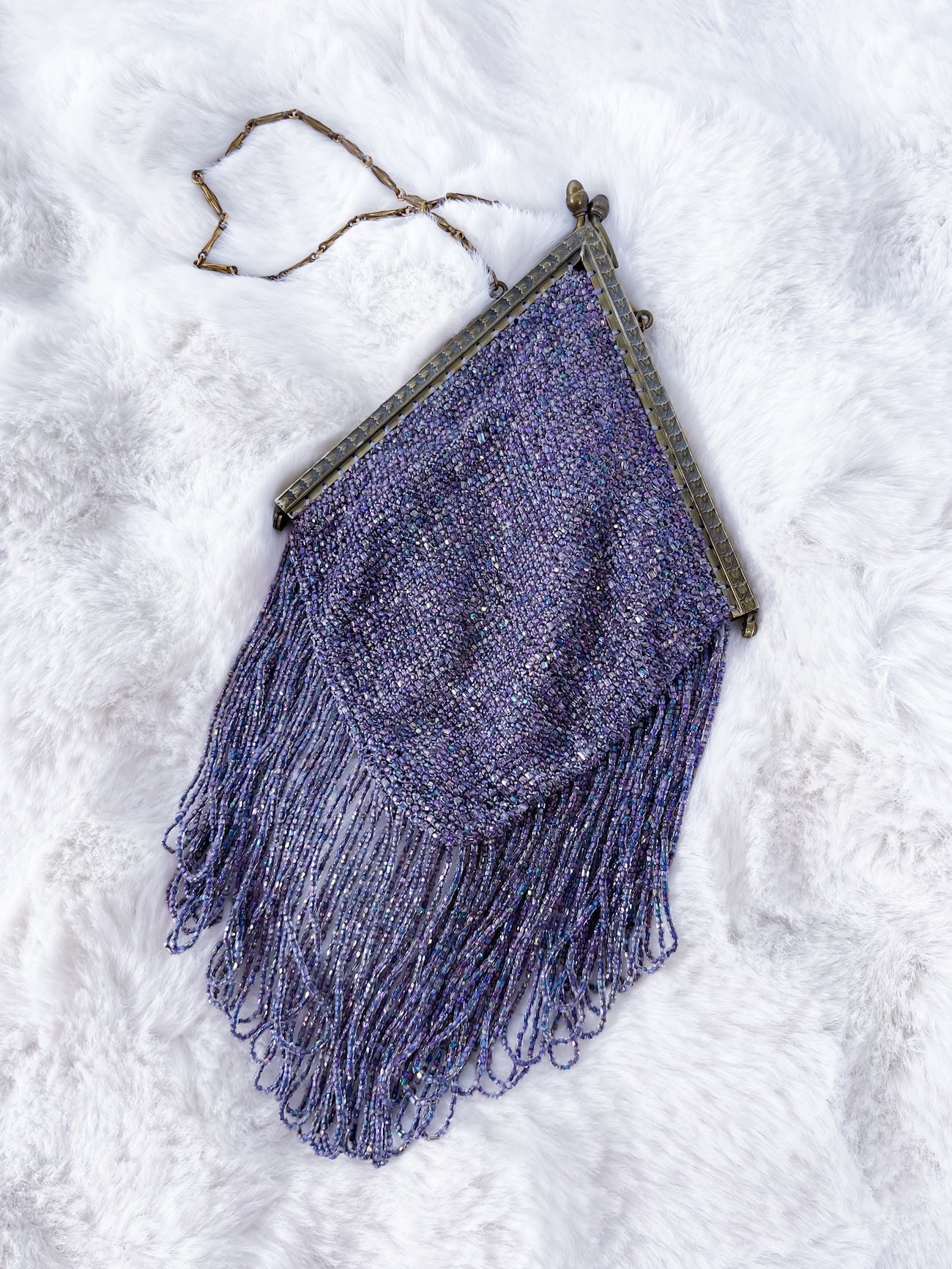 Vintage Beaded Fringe Bag in Periwinkle