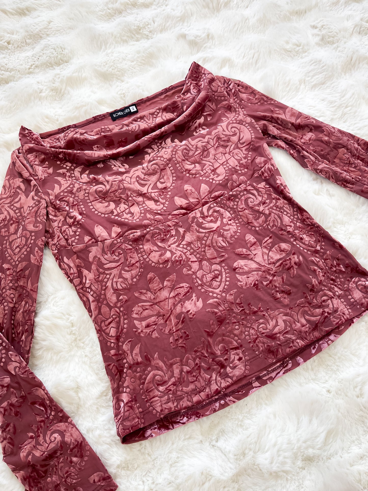 Vintage Y2K Velvet Floral Off The Shoulder Top