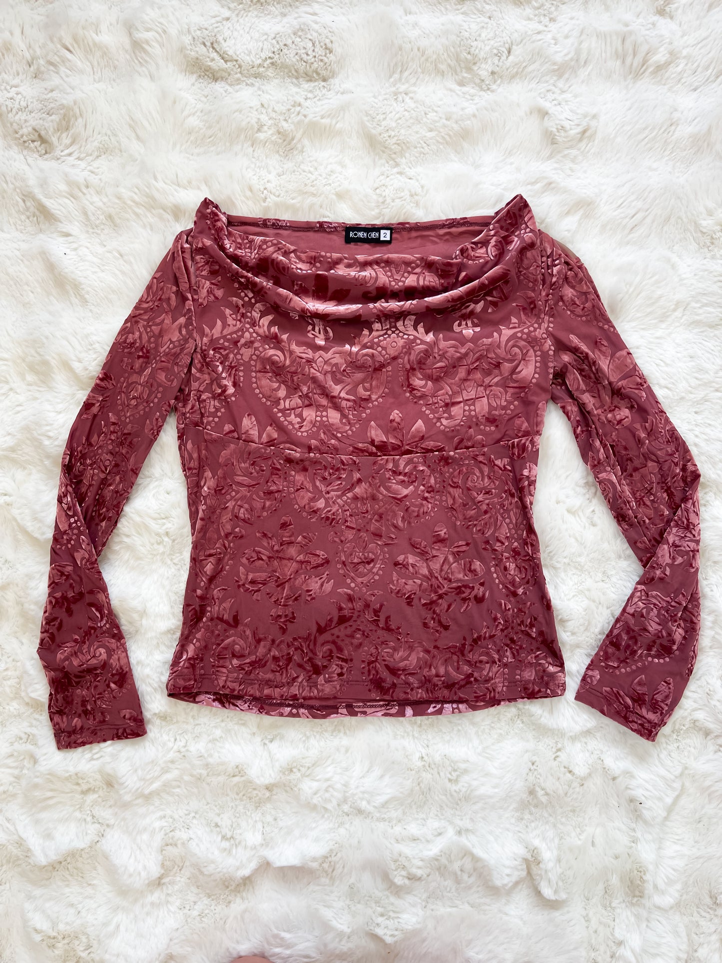 Vintage Y2K Velvet Floral Off The Shoulder Top