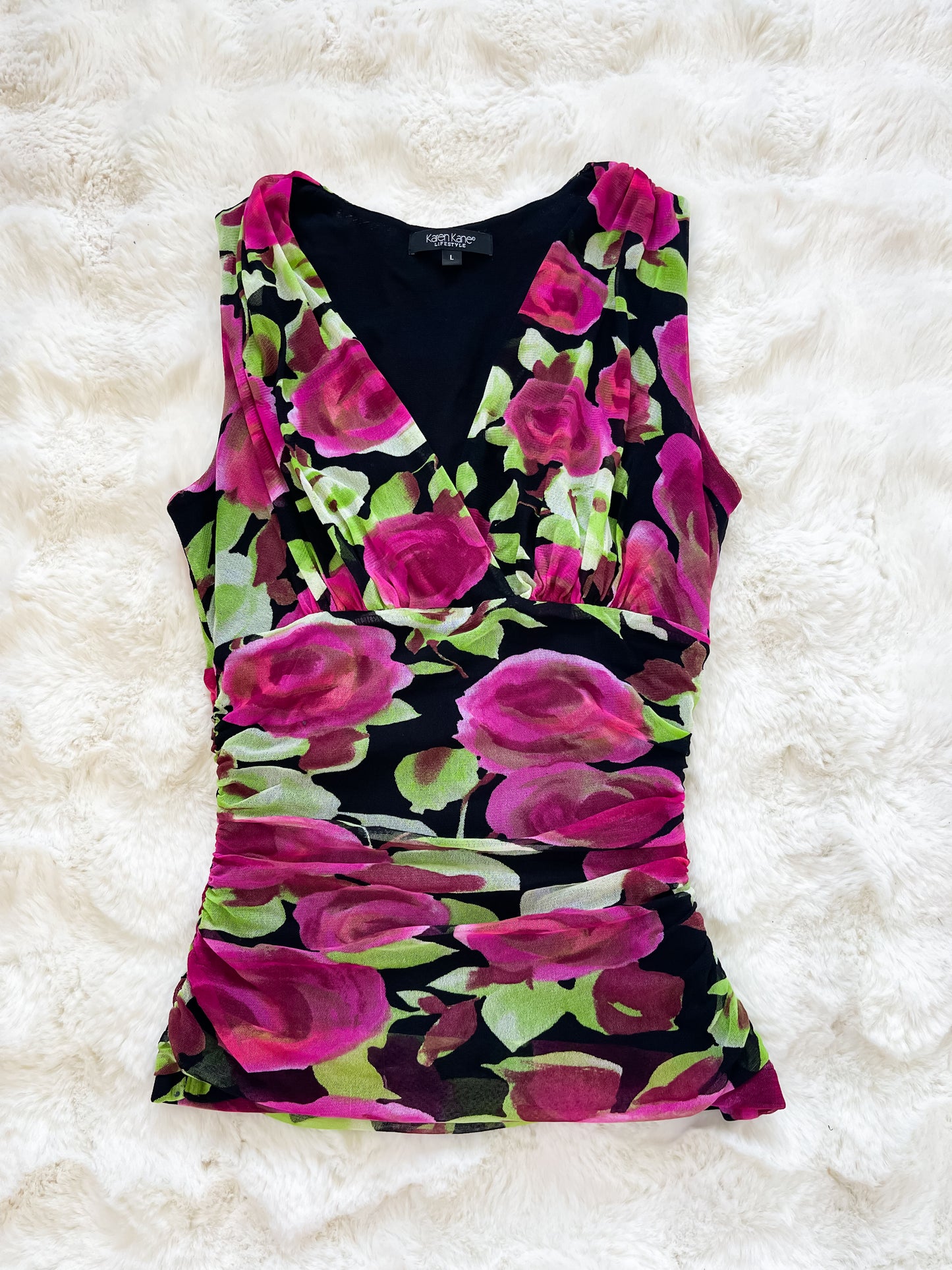 Vintage Mesh Floral Ruched Top