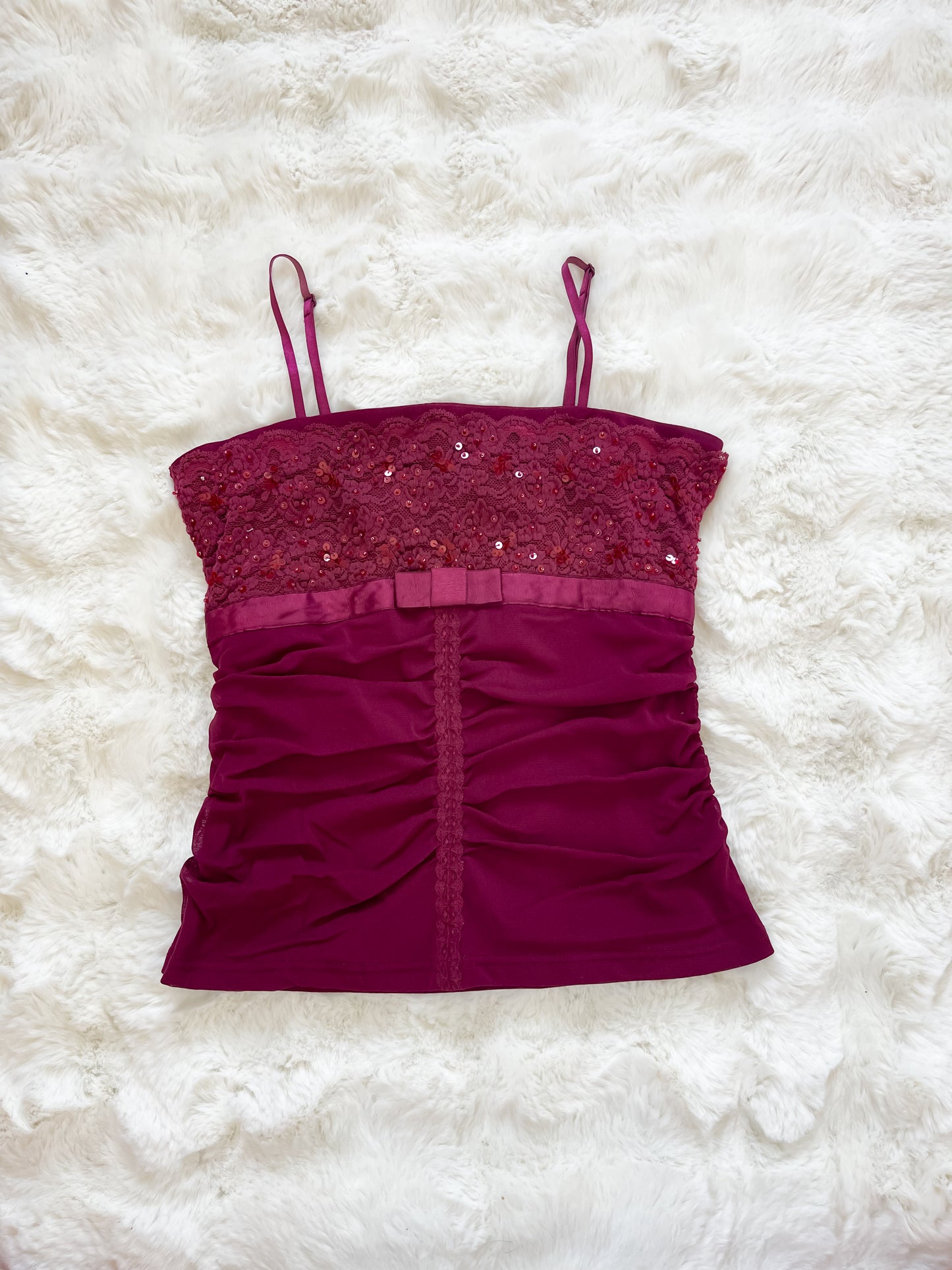 Vintage Y2K Mesh and Lace Bow Top
