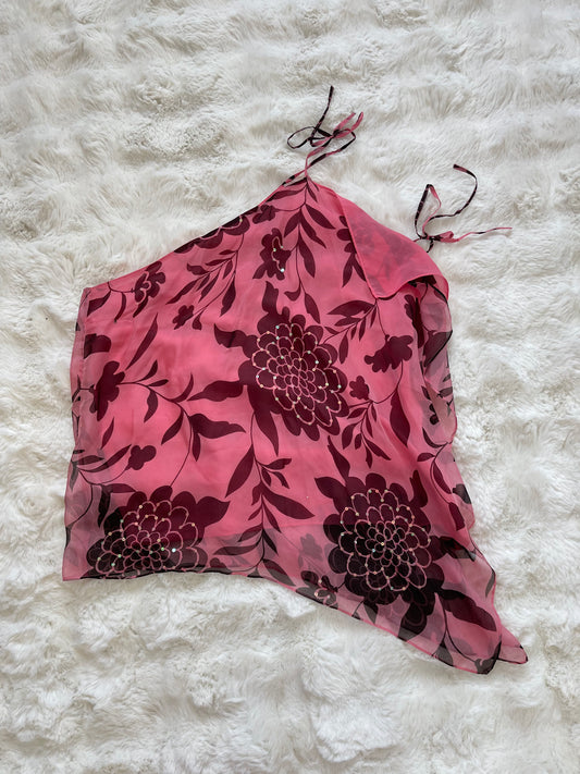 Vintage Y2K 100% Silk One Shoulder Top