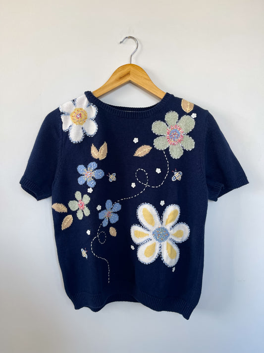 Vintage Knit Top with Florals and Bees