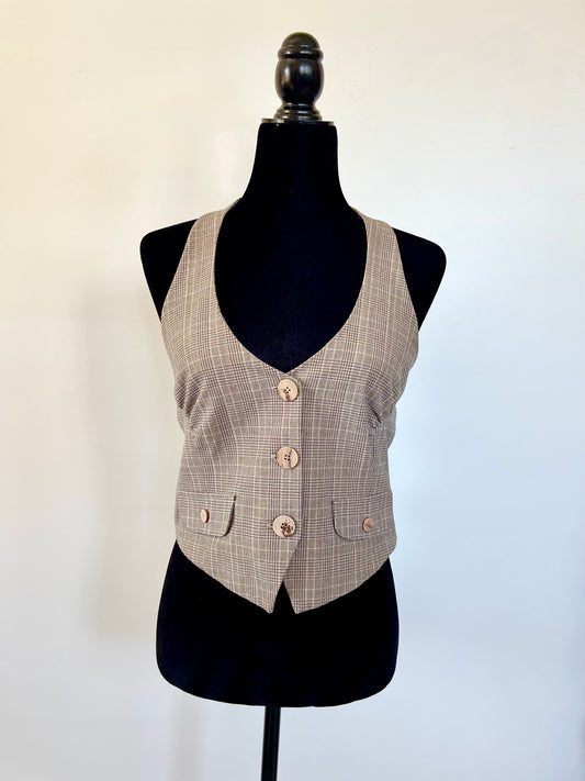 Vintage Y2K HotKiss Plaid Cropped Halter Vest
