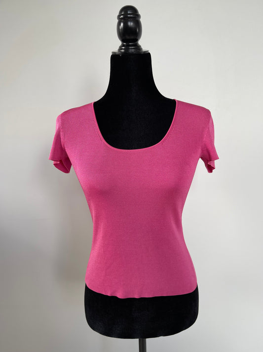 Vintage Y2K Knit Scoop Neck Top in Bubble Gum Pink