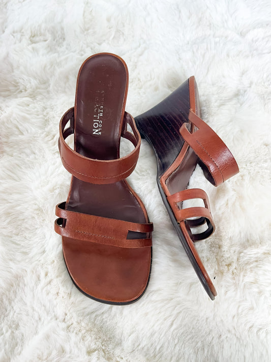 Kenneth Cole Reaction Leather Wedge Sandals in Chestnut Brown