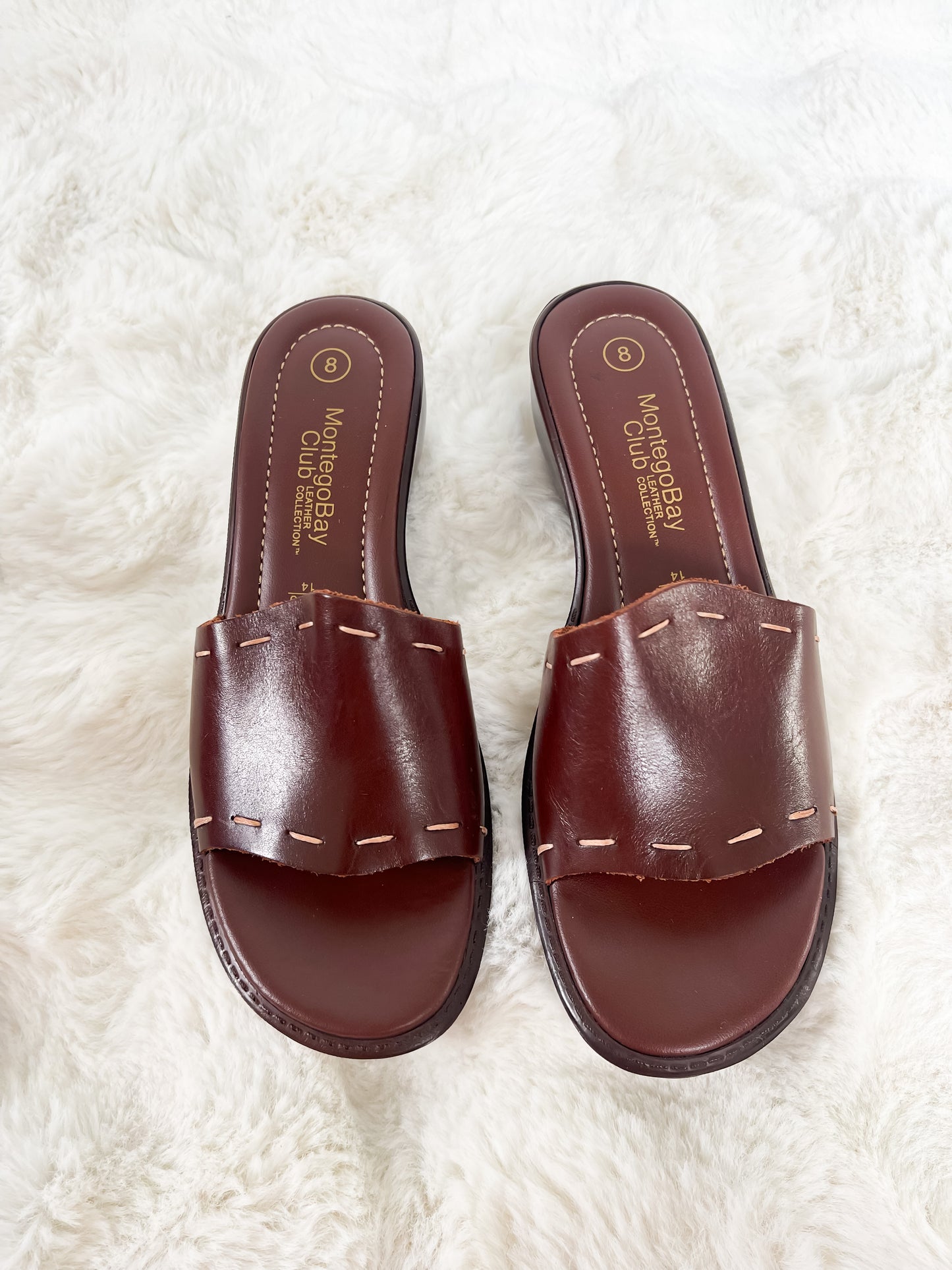 Montego Bay Leather Wedge Slide Sandals in Chestnut Brown