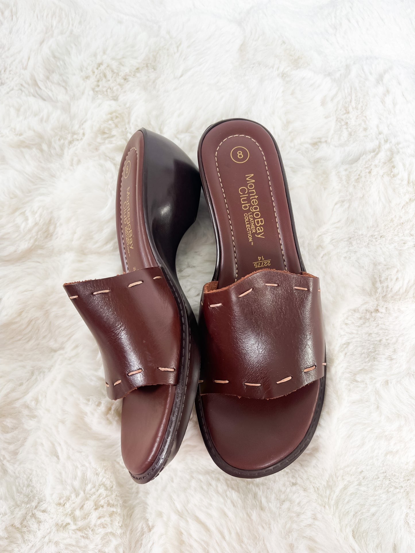 Montego Bay Leather Wedge Slide Sandals in Chestnut Brown