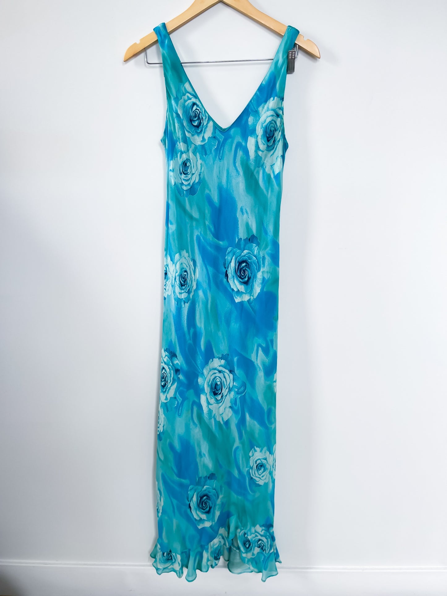 Vintage 90's Rose Maxi Dress in Turquoise