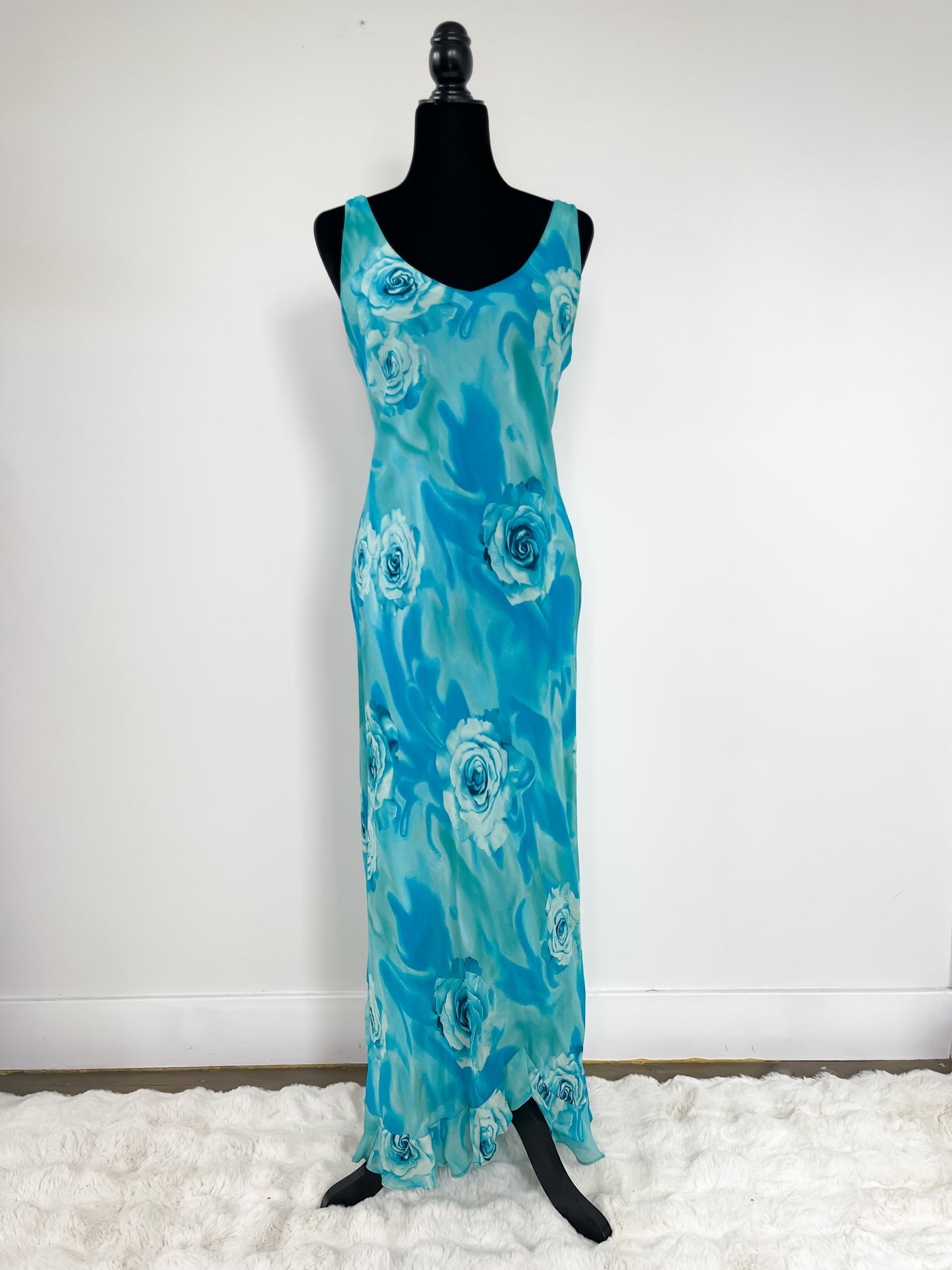 Vintage 90's Rose Maxi Dress in Turquoise