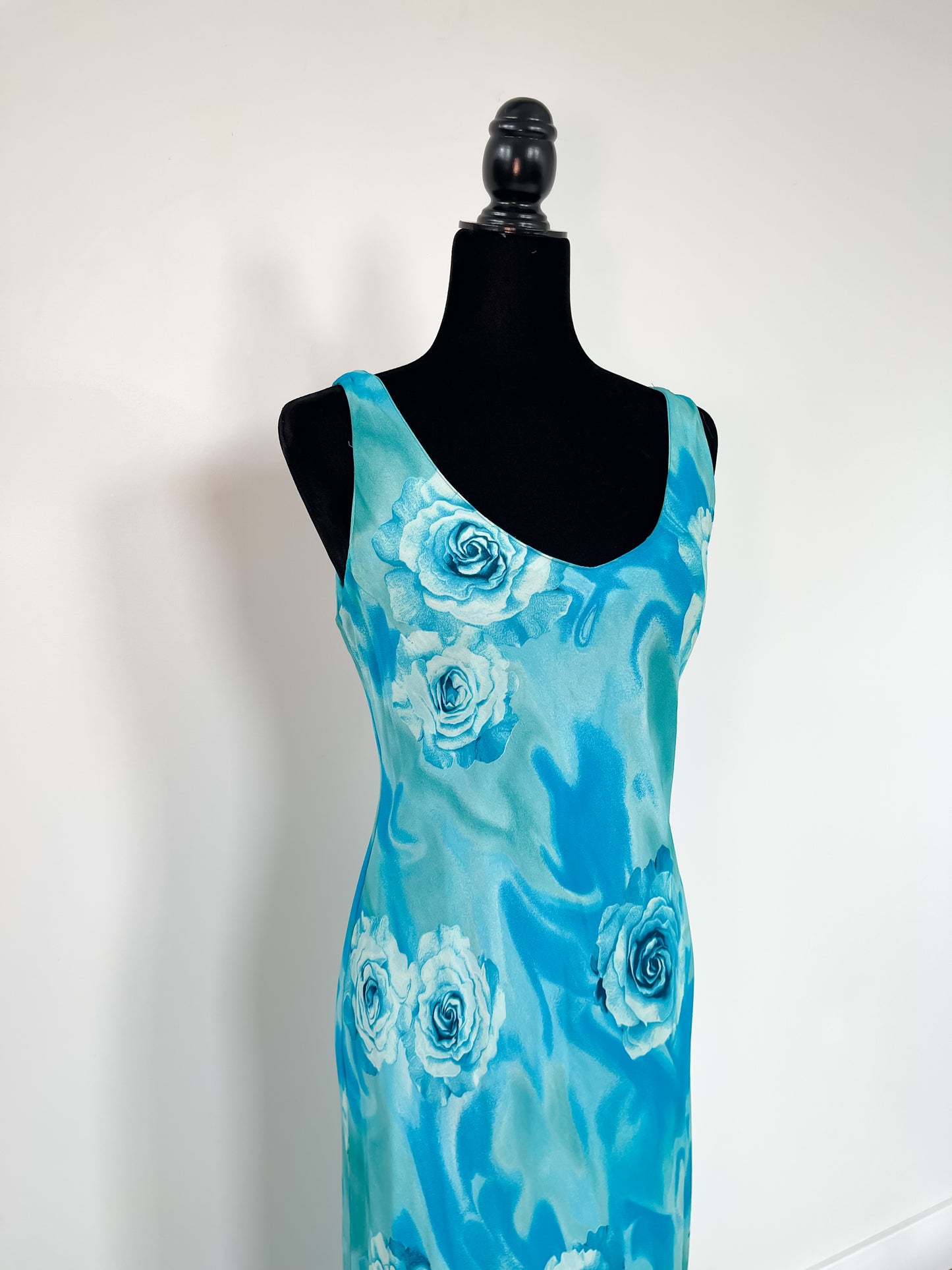 Vintage 90's Rose Maxi Dress in Turquoise