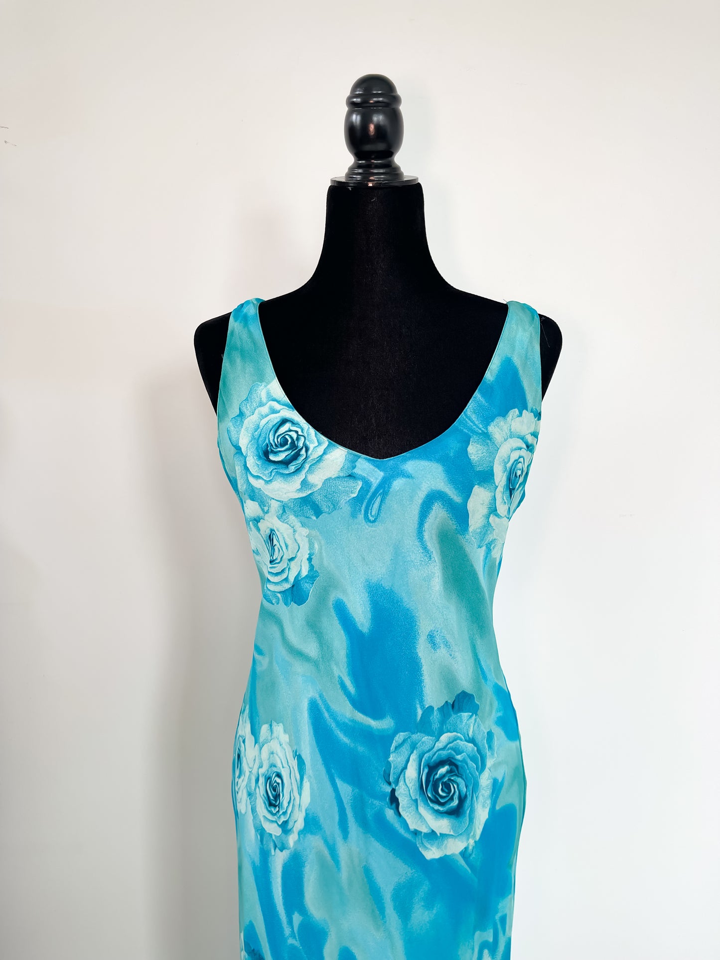 Vintage 90's Rose Maxi Dress in Turquoise