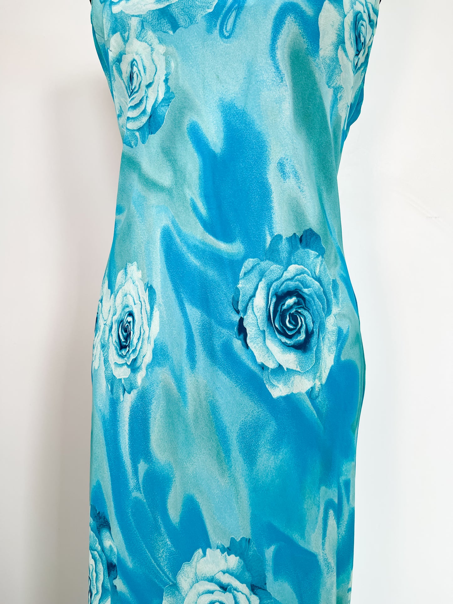 Vintage 90's Rose Maxi Dress in Turquoise