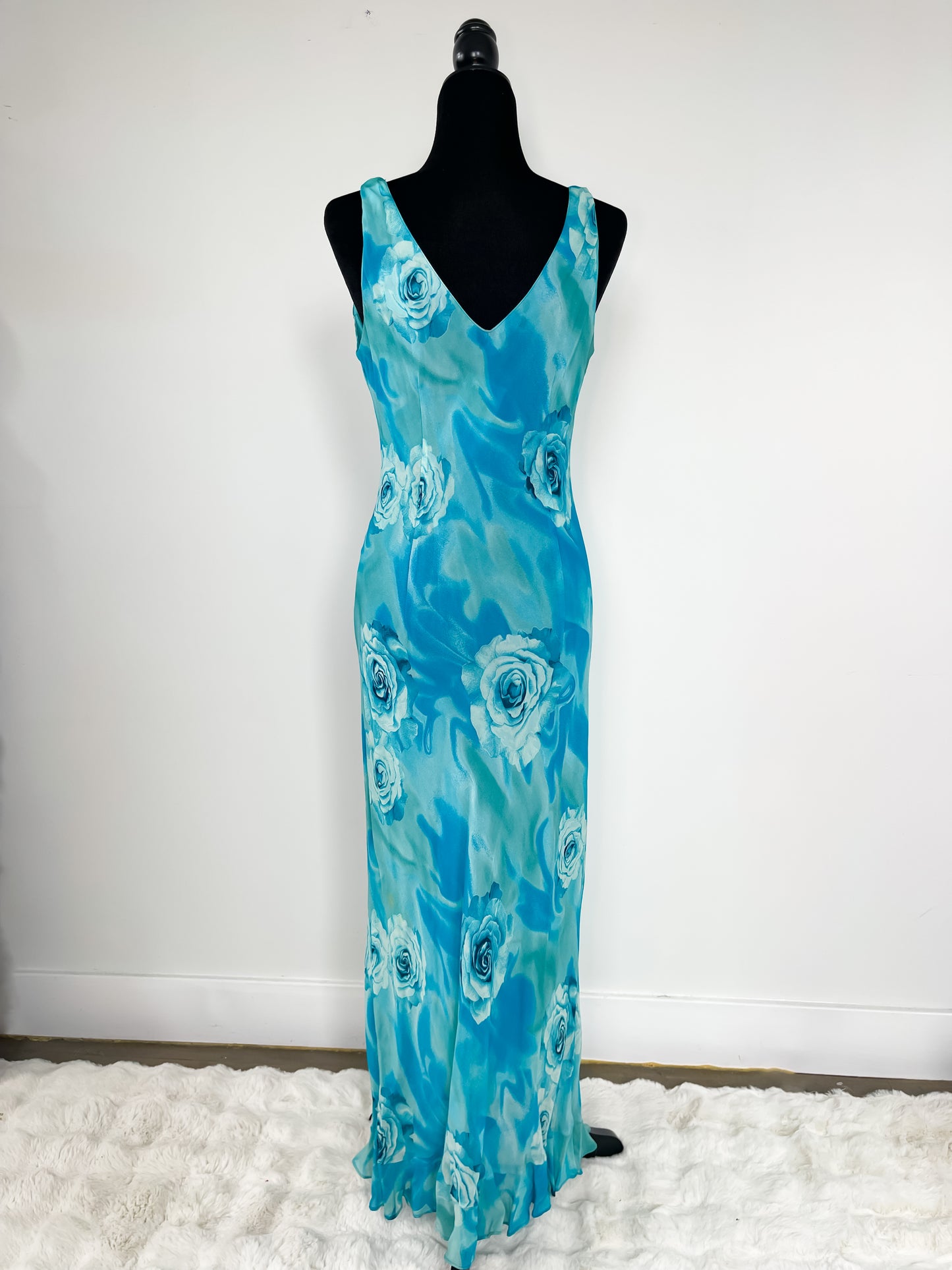 Vintage 90's Rose Maxi Dress in Turquoise