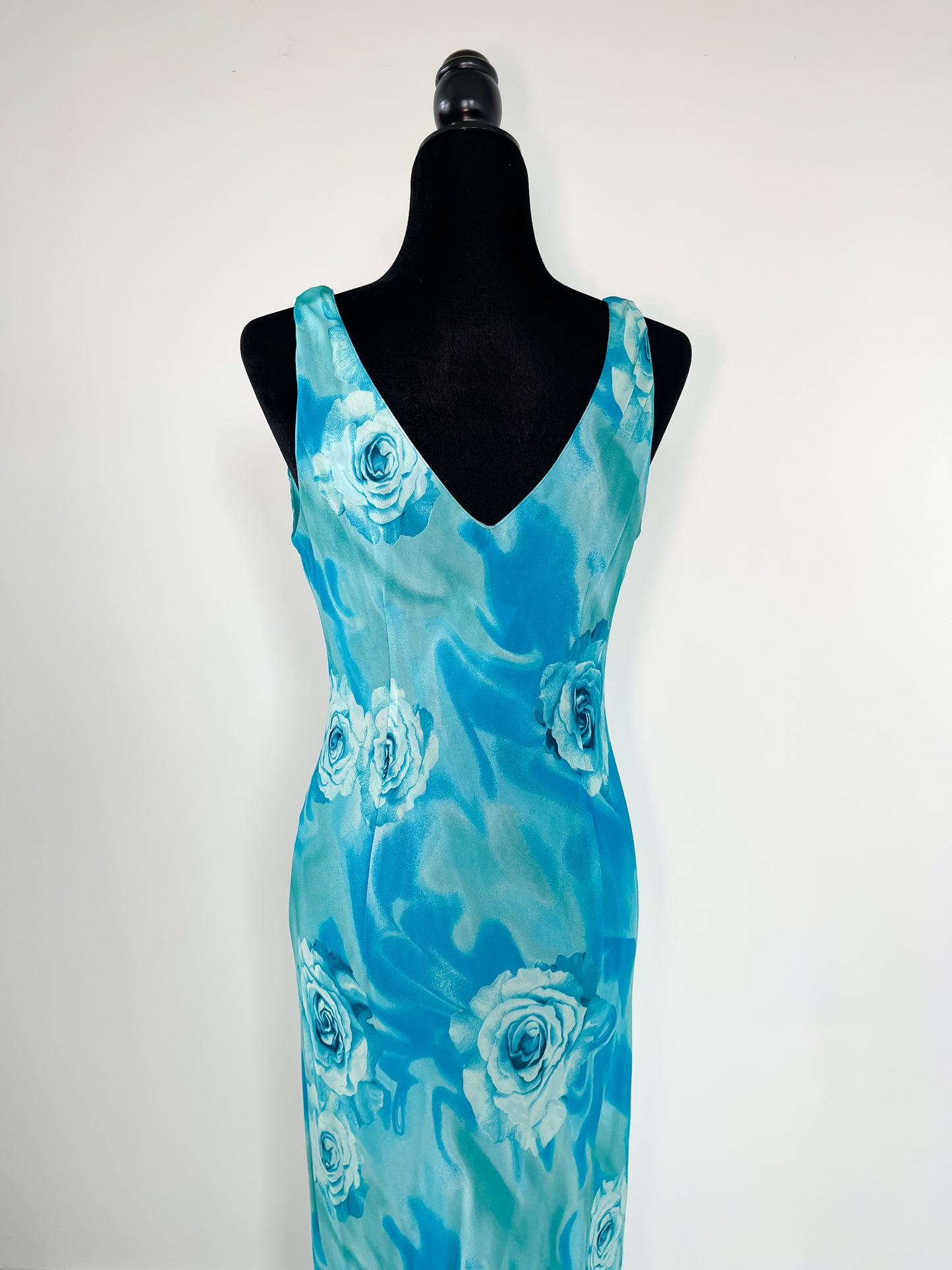 Vintage 90's Rose Maxi Dress in Turquoise