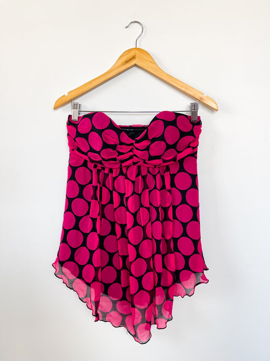 Vintage Strapless Top in Hot Pink Polka Dot
