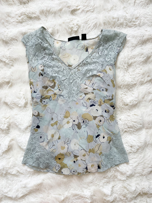 Vintage Y2K Cotton and Lace Floral Top