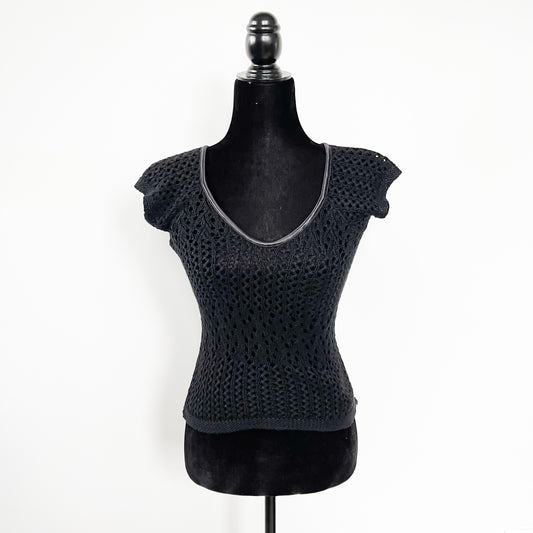 Vintage Y2K Knit and Leather Scoop Neck Top
