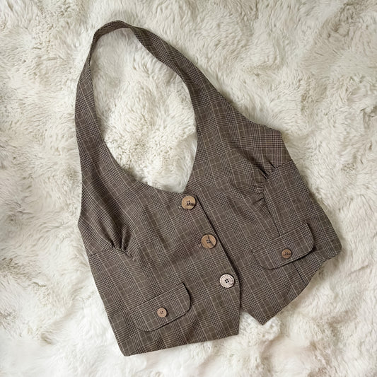 Vintage Y2K HotKiss Plaid Cropped Halter Vest
