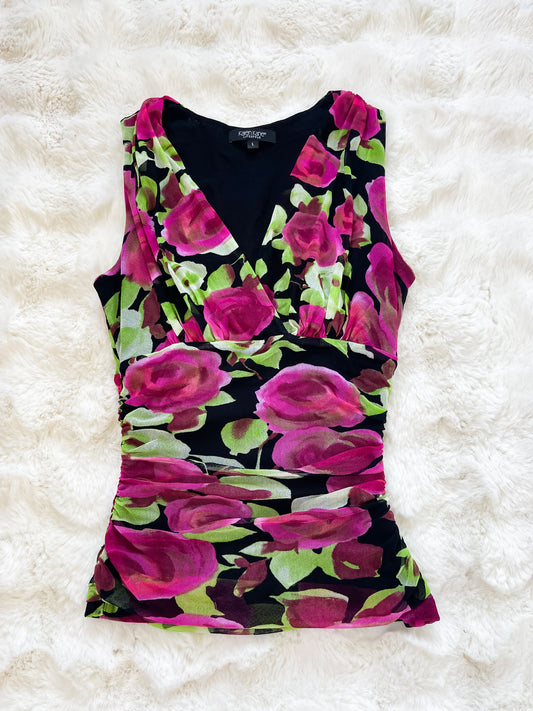 Vintage Mesh Floral Ruched Top